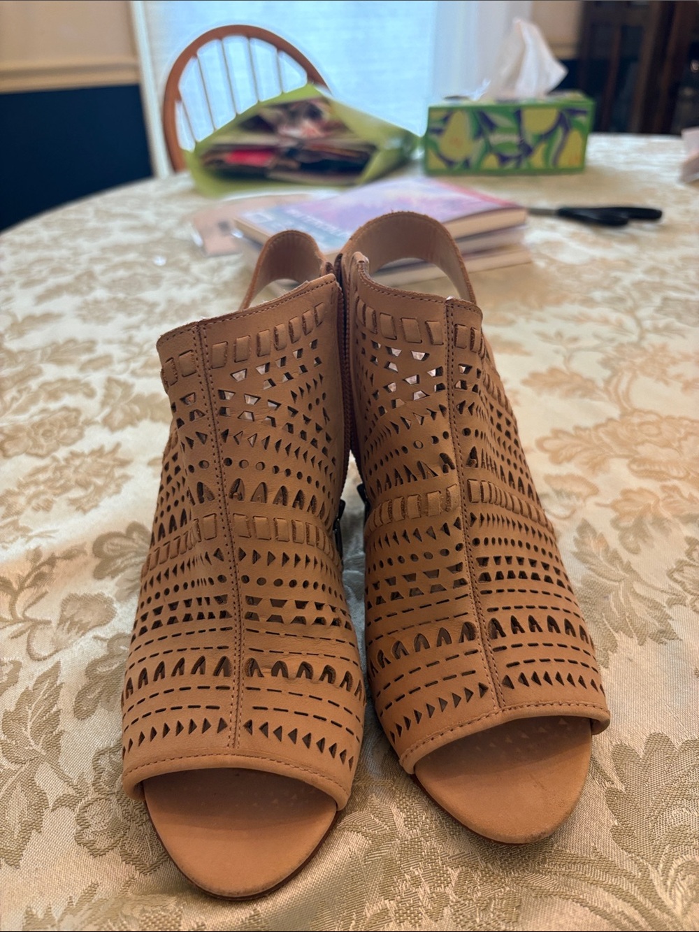 Vince Camuto Perforated Open-Toe Mule — Tan